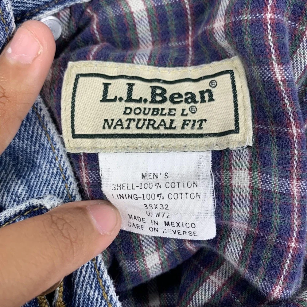 VTG LL Bean Double L Jeans Men 36x31 Plaid Flannel Lined Natural Fit Denim‎ Work